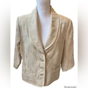 TanJay Beige Embroidered Lined Blazer 3/4 Sleeve Size 12